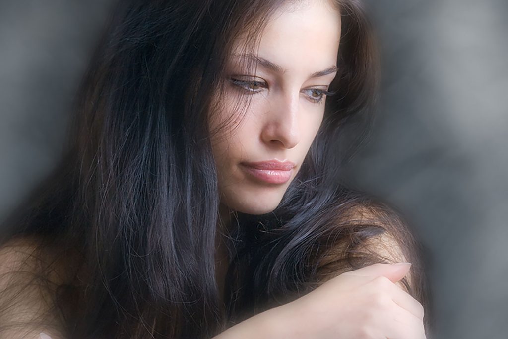 young black hair woman portrait, studio shot